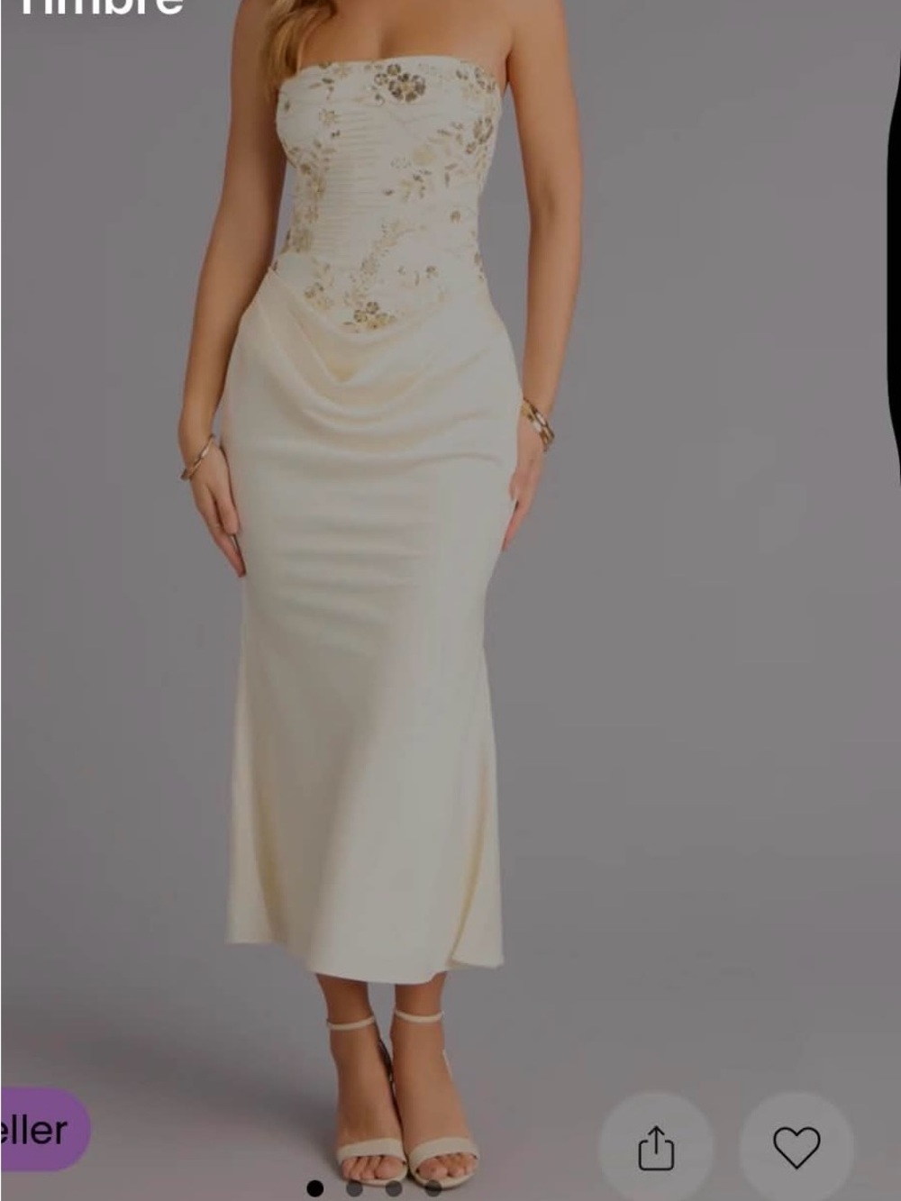 Satin Glow Strapless Beaded Midi dress